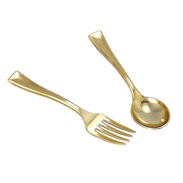 144 st Plastbestick Guld Skedar och 72 st Mini Guld Kaffebröd Dessertgafflar Passar för Fest E szkyd