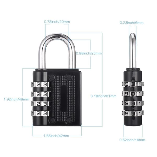 4-pack Combination Padlocks, Heavy Duty Metal Padlock for Gym Locker, Padlock with Code, Waterproof Combination Lock (Black Red Silver Blue)