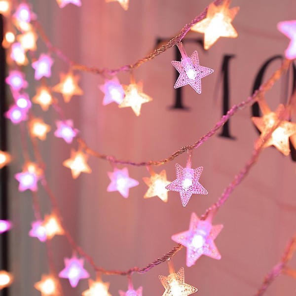 Inomhus Star Fairy Lights med rosa lysdioder Klar kabelkontakt 5m (1st, vit)