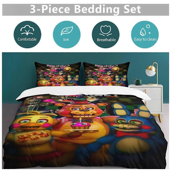 x251 Five Nights at Freddy's Sengedynebetræk Mikrofiber Sengetøj Sæt 3D Printet Letvægts 3 Dele Dynesæt, 1 Dynebetræk Og 2 Pudebetræk 135x200cm 53x78in