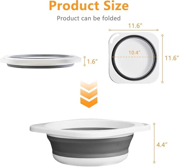 Mångsidig tvättbalja i plast, liten bärbar hopfällbar diskbalja, diskho 5L (1,4 Gallon) (Grå, 2)