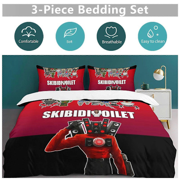 c260 Skibidi Toalett Sängkläder Set Påslakan Bekvämt och Lättviktigt Tecknat Sängkläder 3 Delars Sängset Enkel(1 Påslakan och 2 Örngott) hn843 200x200cm 78x78in