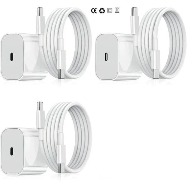 iPhone-lader - Hurtiglader - Adapter + 2m Kabel 20W 3-pakning 3-Pack USB-C