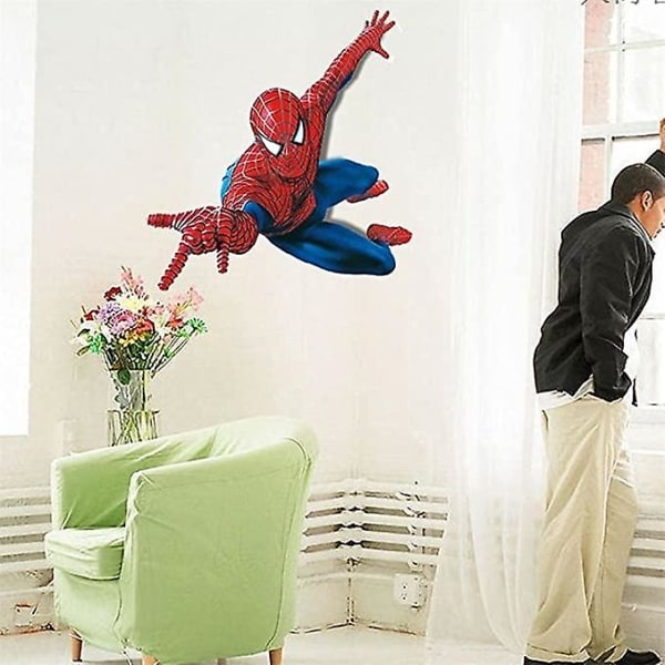 Superhjälteväggklistermärke 3D Spiderman Avtagbar PVC-väggklistermärke Dekorera pojkens sovrum Vardagsrum Barnkammare