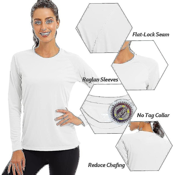 Dame Langærmet Top UV Solbeskyttelse Skjorte UPF 50+ Udendørs Performance T-shirt White L