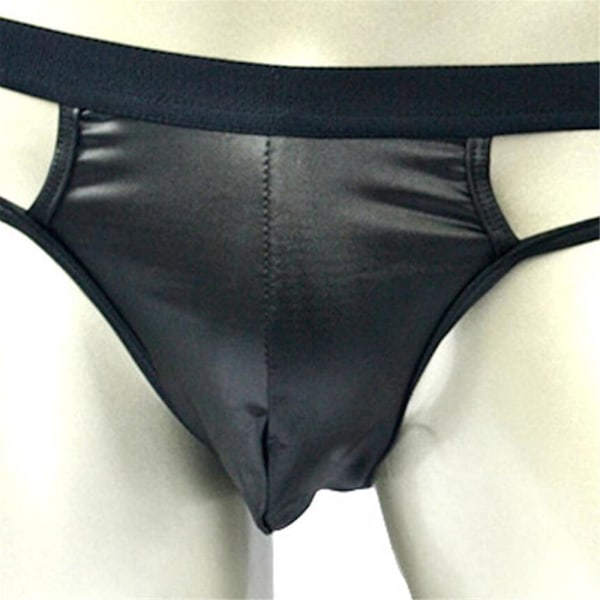 Metallring Rygglösa Kalsonger Latex Underkläder Män Sex Underbyxor Öppna Erotiska Kalsonger för Män Imitation Läder Lingerie Black One Size