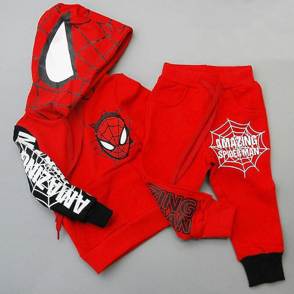 Spider-Man Treningsdress Genser Bukse Klær Sett Barn Gutt Hettegenser Casual Sport Antrekk Red 5-6 Years