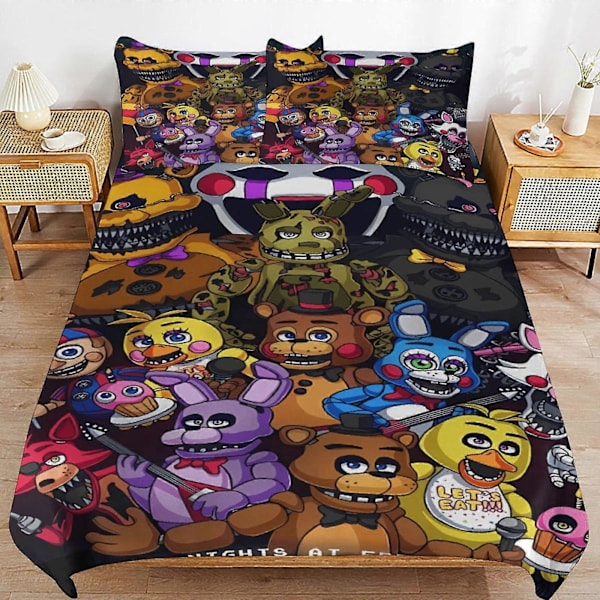 x253 Five Nights at Freddy's FNAF Påslakanset Mikrofiber Sängkläder 3D-tryckt Lättviktigt 3-delat Täcke, 1 Påslakan och 2 Kuddfodral 135x200cm 53x78in
