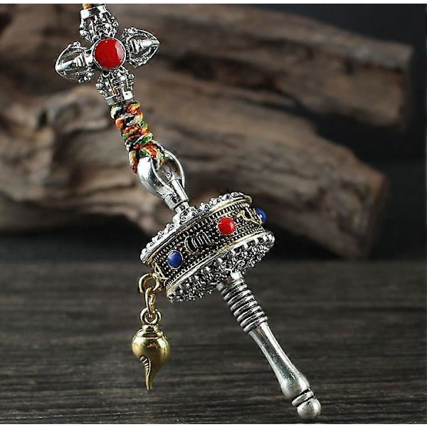 Tibetansk buddhistisk bönecylinder nyckelring Mantra roterbar amulett hänge