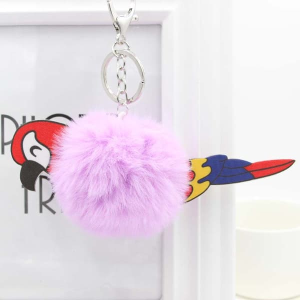 Sæt med 2 fluffy pom-pom nøgleringe, dyrenøgleringe, pom-pom nøgleringe, fluffy fuglenøgleringe