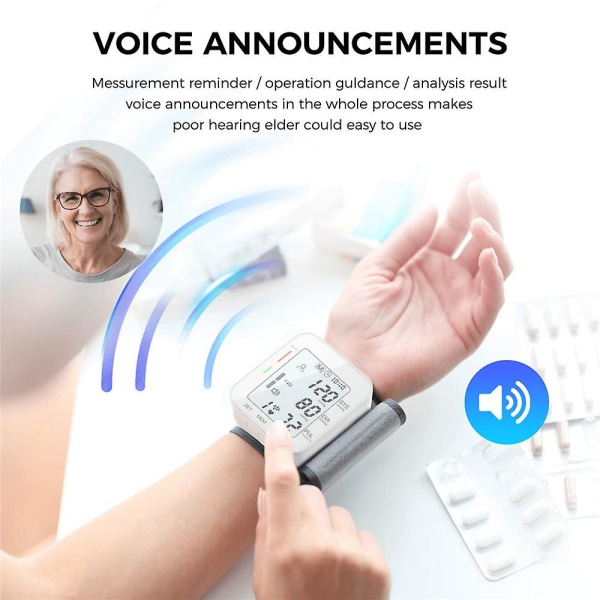 Handledsblodtrycksmätare Sys Dia Pul Detektor Bp Maskin med Voice Boardcast