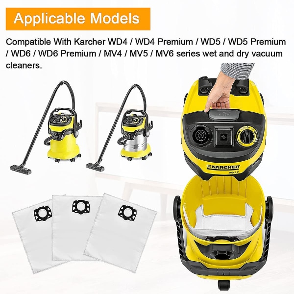 12-pakning filterposer støvsugerposer til Karcher Wd4 Wd5 Wd6 Mv4 Mv5 Mv6 reservedeler tilbehørsett