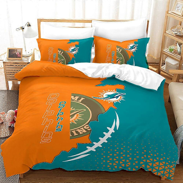v5213 Sängkläder Miami Dolphins 3 Delars Påslakanset Örngott Andningsbart Sängklädesset Sängkläder IU5213 135x200cm 53x78in