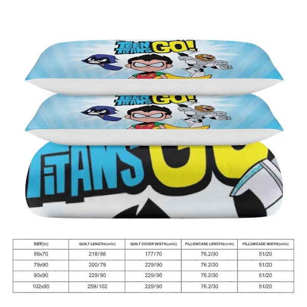 x397 Teen Titans Go 3-osainen vuodevaatesetti Lämmin ja mukava pehmeä pussilakanasetti, jossa 1 pussilakana ja 2 tyynyliinaa makuuhuoneeseen b397 135x200cm 53x78in