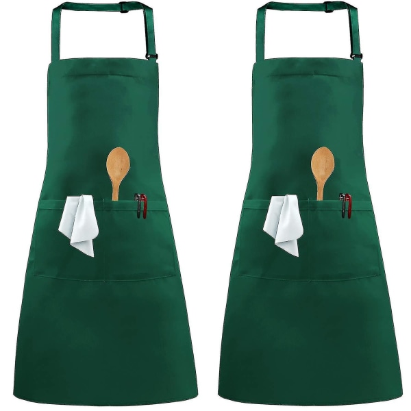 2 Pak forklæder, justerbar nakke kokkeforklæde med 2 lommer køkken madlavning forklæde til kvinder mænd hjem bagning havearbejde - Jxlgv