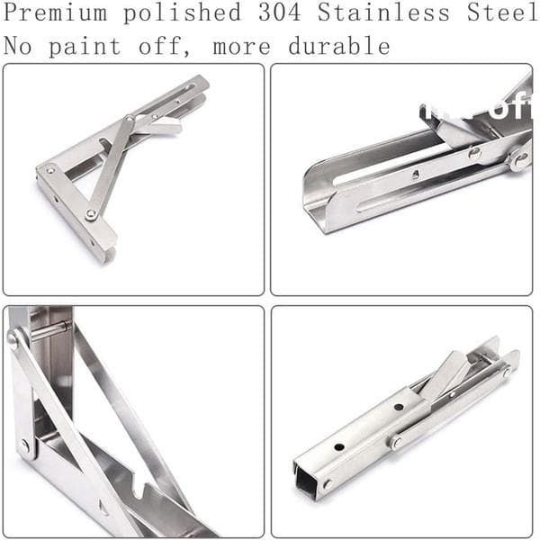 Folding Shelf Brackets, Max Load 136 kg, Heavy Duty Stainless Steel Folding Wall Mounted Shelf Brackets for Table, 2-Pack (2, Folding 30 cm)