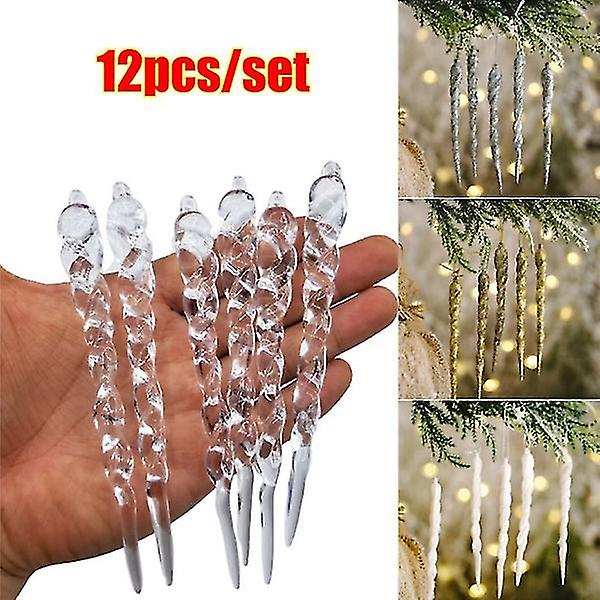 12 Pcs Icicle Decoration For Christmas Tree New Year 2021 Christmas Simulation Ice Hanging Props Party Decor Ornament clear