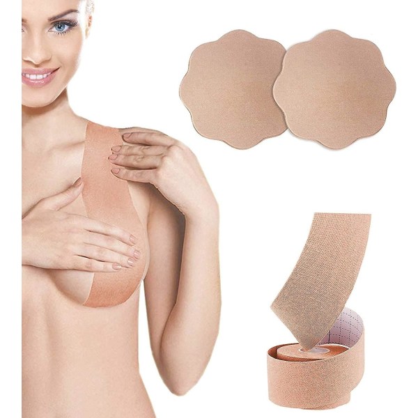 Boob Tape, Bröstlyfttejp och Nippelskydd, Push Up-tejp och Bröstskydd Strapless BH-tejp Bröststödtejp för Stora Bröst, Osynlig Gaff