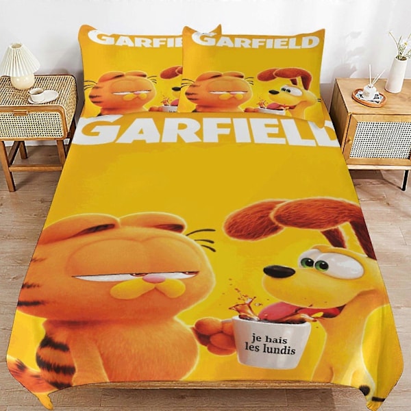 x51 Garfield Dynebetræk Mikrofiber Sengelinned Sæt 3D Printet Letvægts 3 Dele Dynesæt, 1 Dynebetræk Og 2 Pudebetræk til Børn Drenge Gir 135x200cm 53x78in