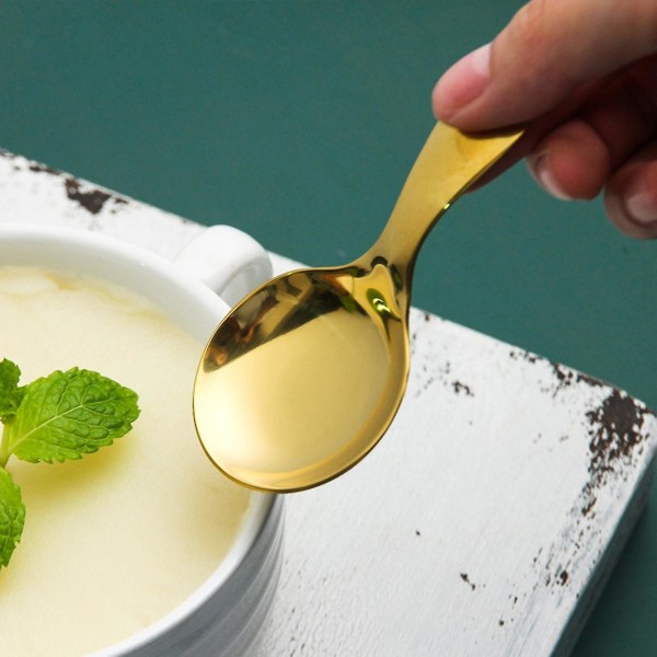 Salt Spoon Kort Håndtag Mad Graderet Rustfrit Stål Genanvendelig Mini  Dessertske Til Hjemmet Golden