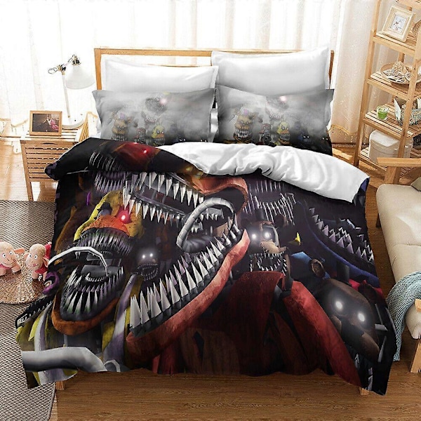 v756 Sängkläder Five Nights at Freddy FNAF Sängset Örngott Present 3-Delat Sängset (1 Påslakan + 2 Örngott) y756 135x200cm 53x78in