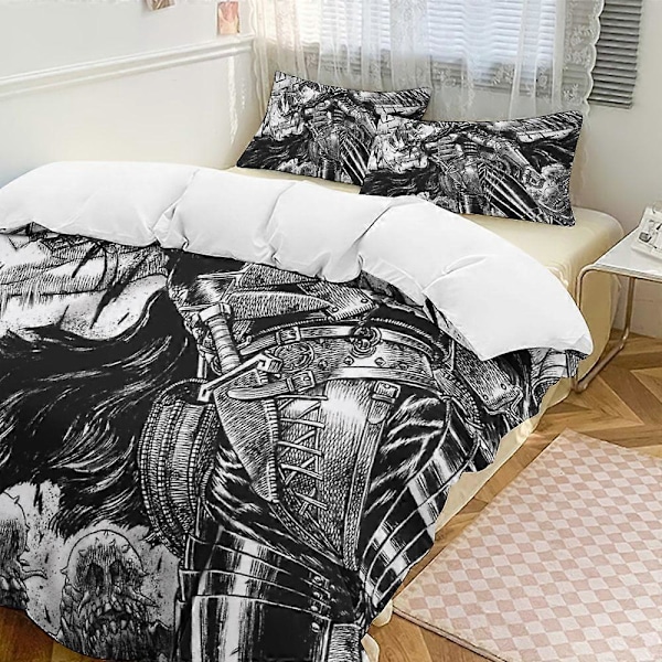 x417 Anime Berserk 3-delt Sengesæt Varmt Og Behageligt Blødt Dynebetræk Sengesæt med 1 Dynebetræk Og 2 Pudebetræk til Soveværelse b417 135x200cm 53x78in