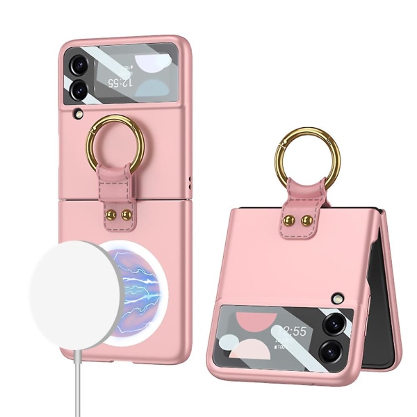 Ultra-tynn deksel kompatibel med Samsung Galaxy Z Flip 4 med ringholder og linsebeskytter for Magsafe trådløs lading Pink for Z Flip 4