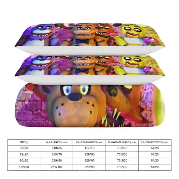 v1185 Five Nightat Freddy Täcke Set Tjockt Mjukt 3-delars Sängklädesset Året Runt Täcke med 2 Örngott för Vuxna Kvinnor Flickor Tonåringar Hemrum 135x200cm 53x78in