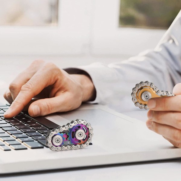 Ny 2023 Hot Rustfrit Stål Kæde Fidgets Kæde Fidget Cube Gear Linkage Cykelkæde Nyhed Fidget Blok Kinetisk Skrivebordslegetøj silvergold