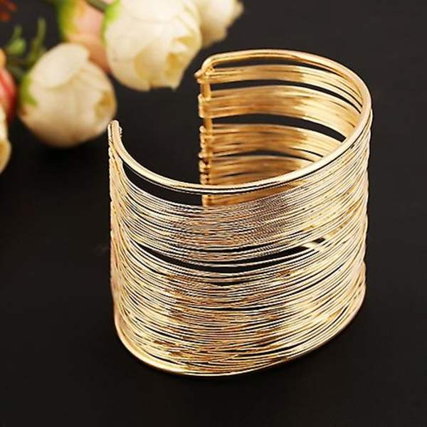 Mote Kvinner Flerlags Metalltråder Strenger Åpen Armring Bred Mansjett Armbånd Silver
