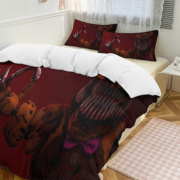 v1324 Five Nightat Freddy Täcke Set Tjockt Mjukt 3 Delars Sängklädesset Året Runt Täcke med 2 Örngott för Vuxna Kvinnor Flickor Tonåringar Hemrum 135x200cm 53x78in