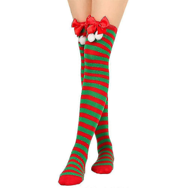 Julklapp Strumpbyxor för Kvinnor och Flickor Randiga/Enfärgade Över Knäet Jultomte Cosplay Rosett Strumpbyxor Green And Red