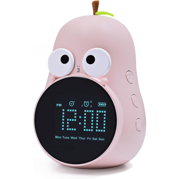 Kids Alarm Clock For Girls, Pear Alarm Clock With Snooze Toddler Sleep Training Clock For Bedroom Home Office Pink