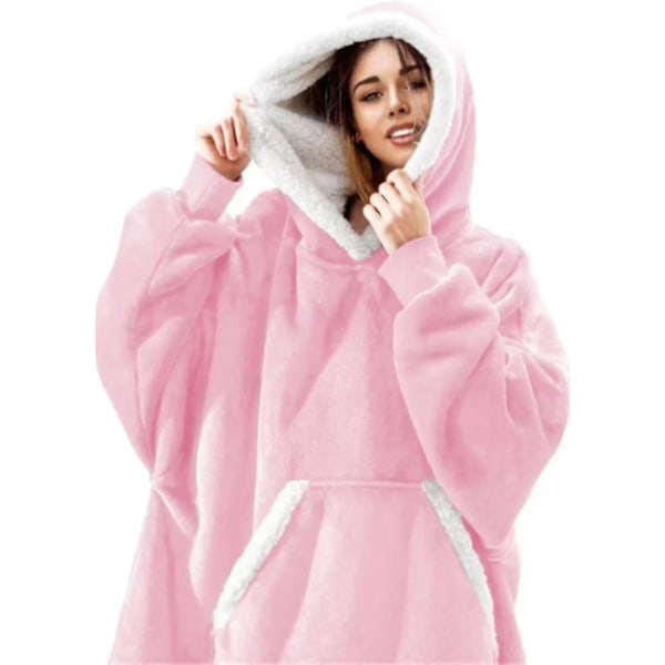 Teppe Genser Oversized Hoodie Bærbar Teppe Mykt Varm Komfortabel Gigantisk Frontlomme Pink