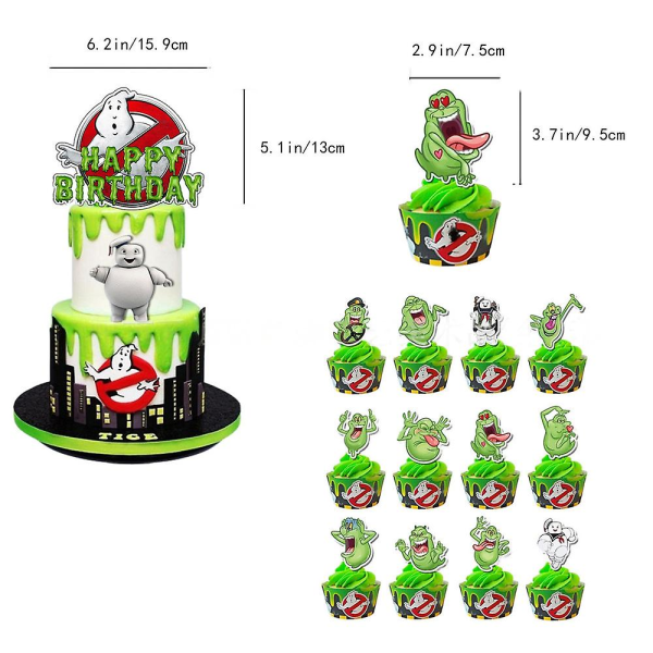 2024 Ghostbusters Cartoon Fødselsdagsfest Dekorationer Tilbehørssæt Inkluderer Happy Birthday Banderoler Balloner Kage/Cupcake Toppers Sæt