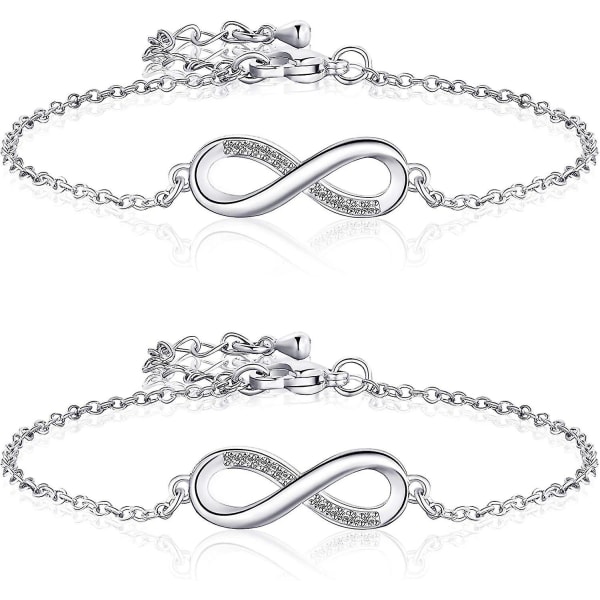 2 Pieces Silver Bracelets Adjustable Friendship Bracelets For Women Girls