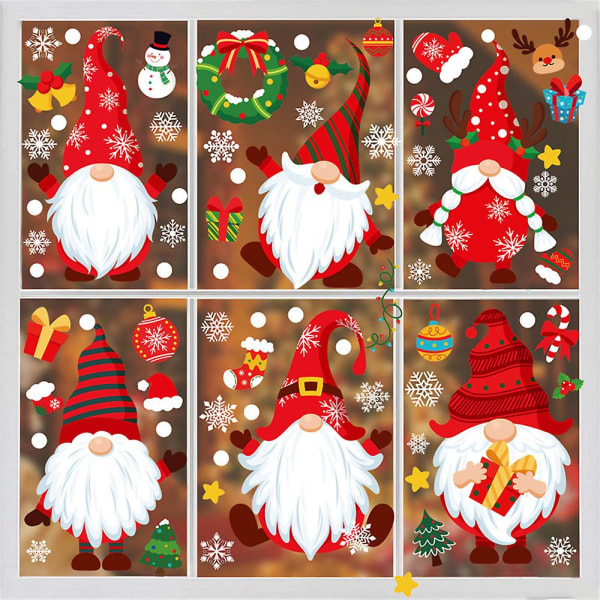 9 ark Dværg Gnome Jul Vindue Stickers Decals Julefest dekorationer 9sheets