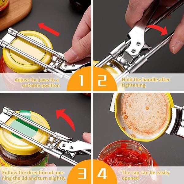 Adjustable Bottle Opener, Adjustable Multifunctional Side-Cutting Bottle Opener Manual Jar Kitchen Gadget, Silver