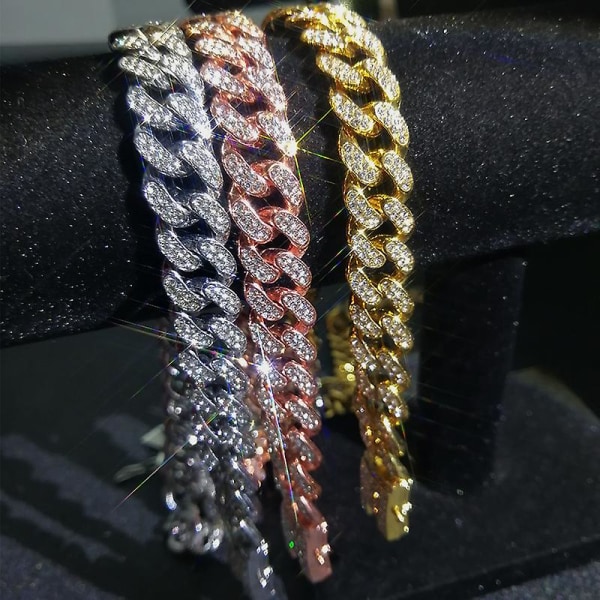 Kuubalainen lenkkiketju Miehet Jäätynyt Miami Kuubalainen Ketju Kaulakorut Hopea/kulta Bling Timantti Hip Hop Korut Naisille rose gold