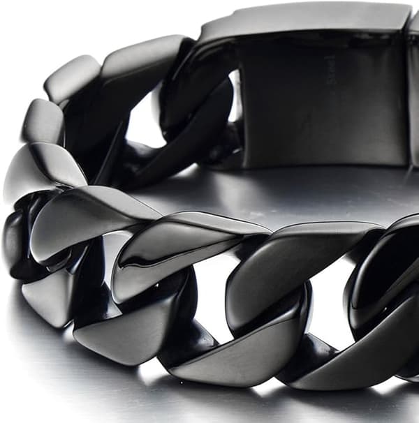 Herrearmbånd, bred stil, poleret rustfrit stål, med led.
