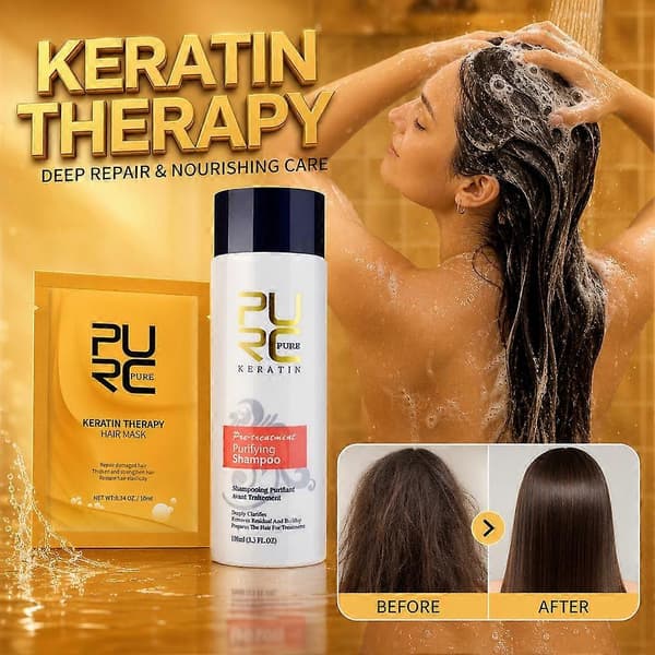 PURC 100ml Rensende Shampoo / 10ml Keratin Hårmaske Pose 100ml shampoo