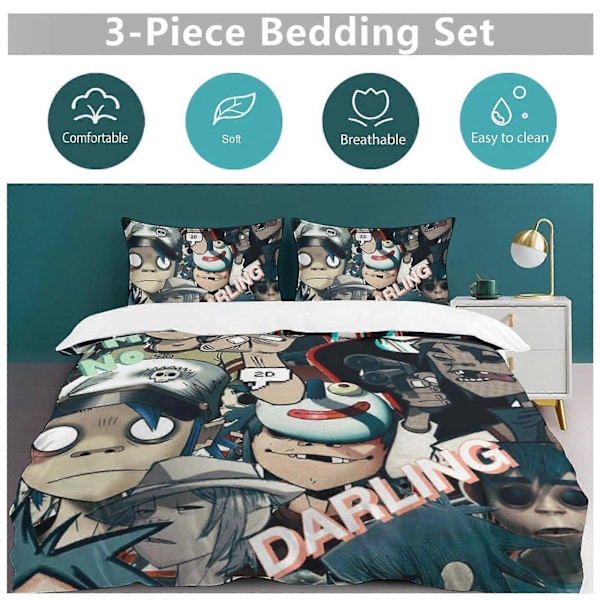 x362 Gorillaz 3-delt Sengesæt Varmt Og Behageligt Blødt Dynebetræk Sengesæt med 1 Dynebetræk Og 2 Pudebetræk til Soveværelse b362 240x260cm 94x102in