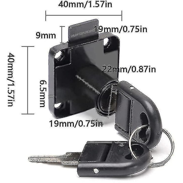 2 stk. sorte skrivebordsskuffeslåse i legering med 4 nøgler møbelcylinderslås til kontorpostkasse