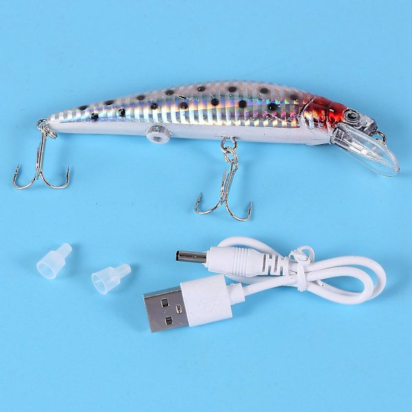 2x USB-ladattava LED-twitching-kalaluistime, sähköinen syötti, elinvoimainen värähtelevä kalastuslusimekolmikoukku