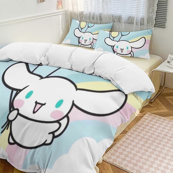 v1165 Cinnamoroll Dynesett Tykkere Mykt 3-delt Sengesett Helårs Dynetrekk med 2 Putetrekk for Voksne Kvinner Jenter Tenåringer Hjem Rom Dekor io 135x200cm 53x78in