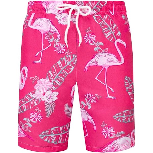 Miesten Havaijin paita ja shortsit -setti, Regular Fit, lyhythihainen, rento, funky rantapuku, flamingopaita XXL Pink