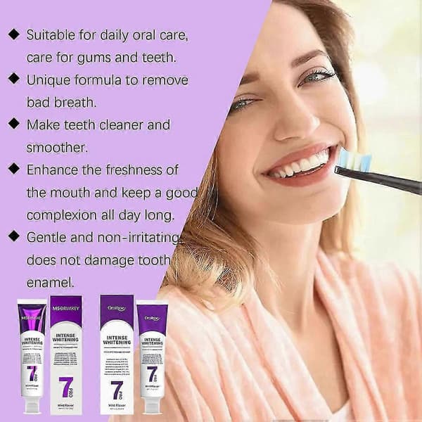 7-Pro Intensive Toothpaste, 7PRO Intense Whitening Toothpaste with 7 Probiotics, Stain Removal & Fresh Breath MSDRWIKEY 3pcs