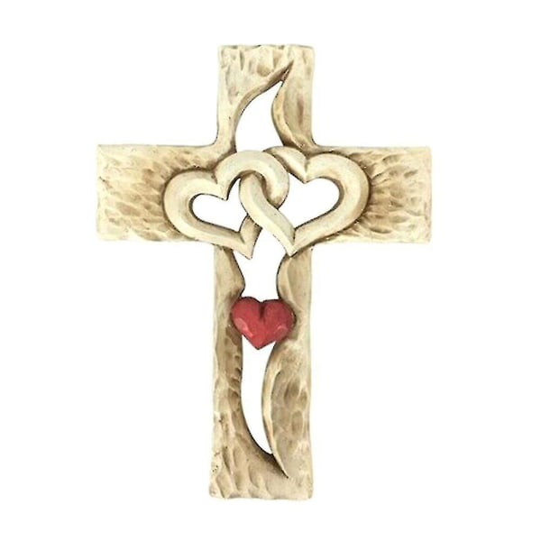 Jesus religiös ortodox bön snidad träkors sammanflätade hjärtan väggdekor
