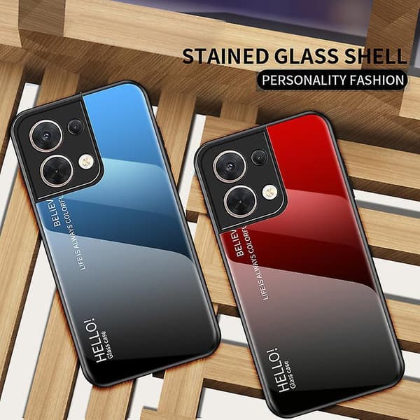For Oppo Reno8 5g Gradient Phone Case Tempered Glass+hard PC + Soft Tpu Durable Protective S Gradient Pink Blue