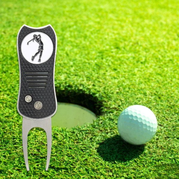 Golf Divot Tool Multifunktion Folde U Type Høj hårdhed Rustfast træningshjælp Bærbar golfbane reparation Kuglemarkør til golfbane_ahf B
